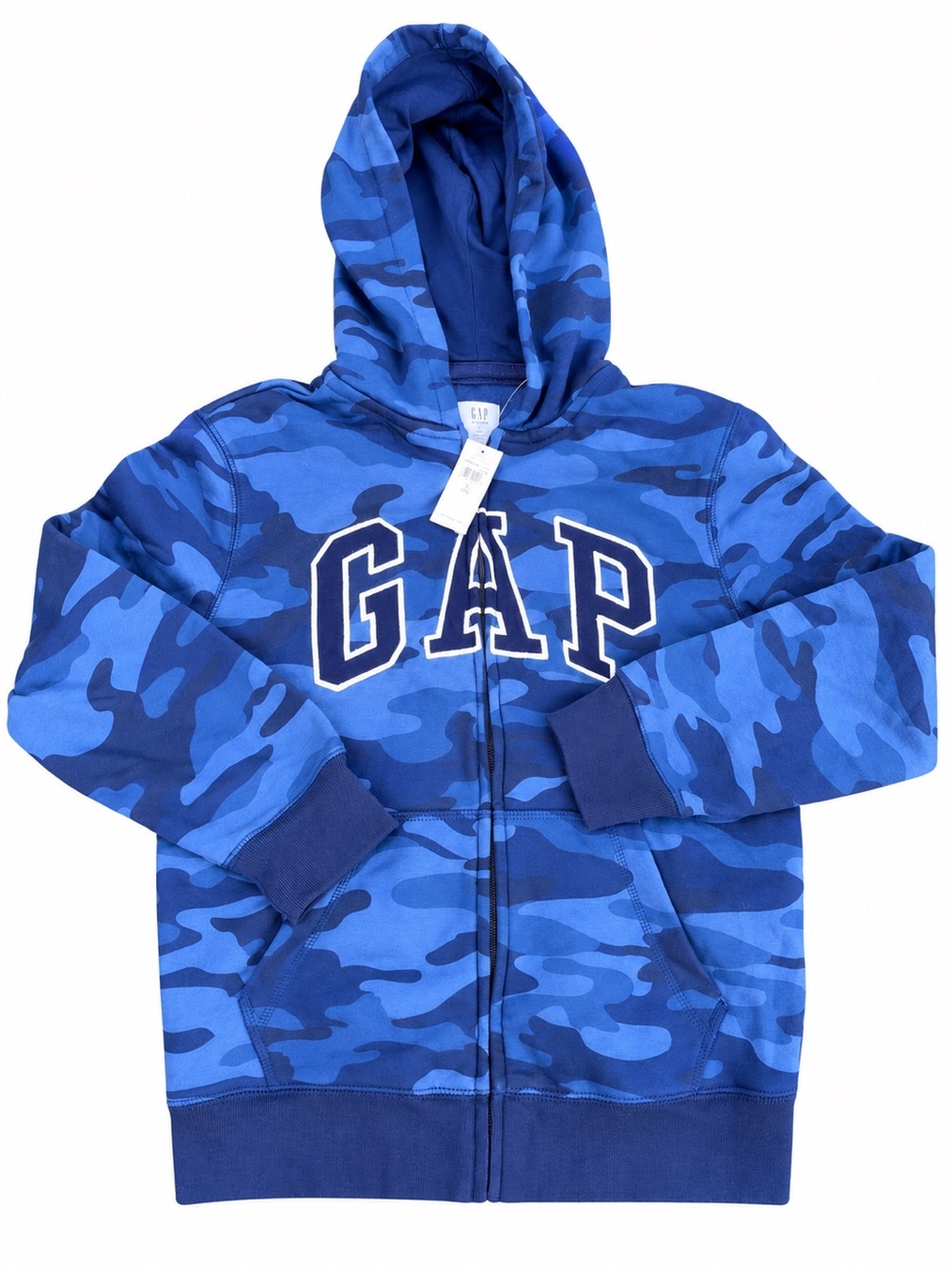 GAP Kids Blue Camo Full Zip Logo Hoodie Large 10/12
